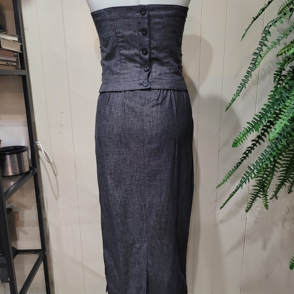 Howard Wolf Denim Strapless Skirt Set Sequin Bustier Women’s Sz 8 Skirt Sz 6 Top - Picture 5 of 14